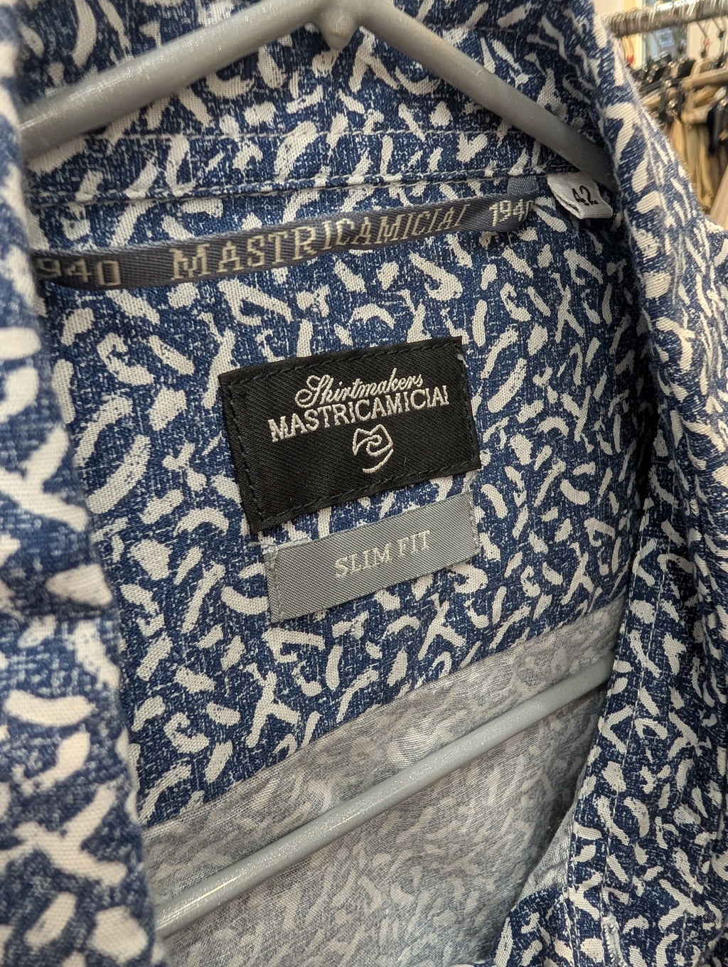 Camicia Uomo Fantasia Mastricamiciai Fondo Blu Cotone