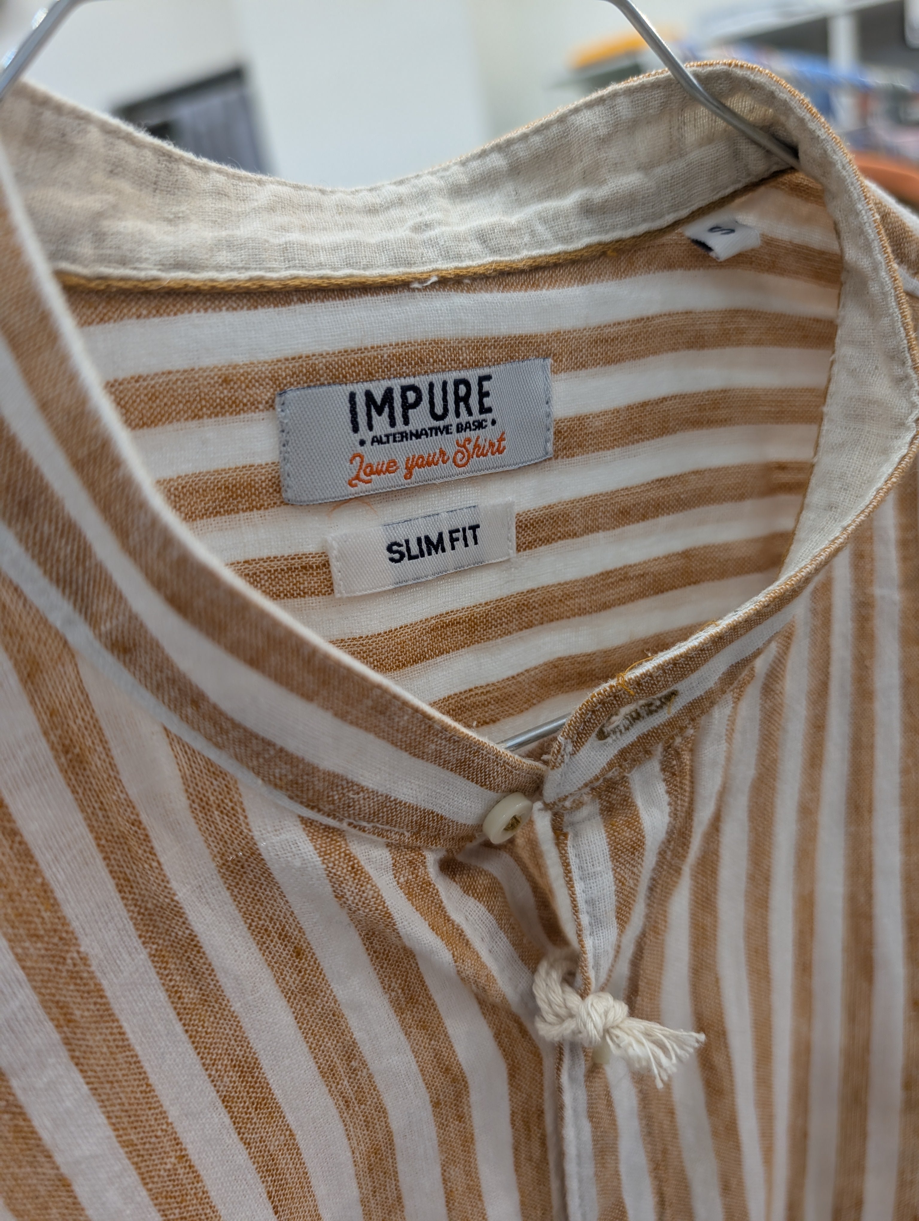Camicia Uomo IMPURE in Misto Lino Collo Coreano Taglia S