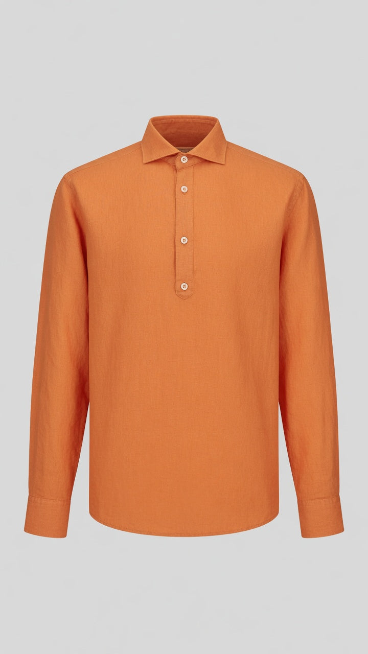 Polo Camicia Uomo Mastricamiciai 100% Lino Arancione