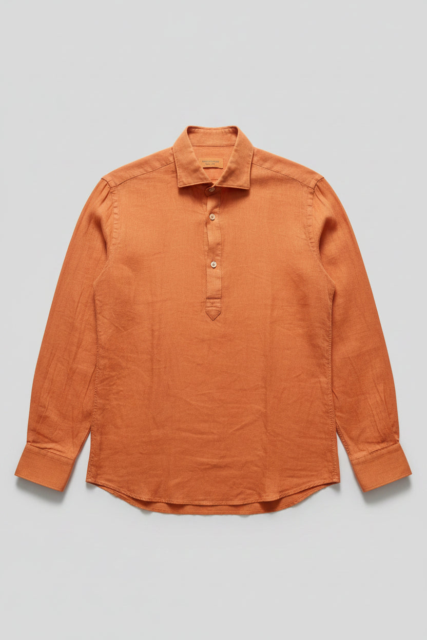 Polo Camicia Uomo Mastricamiciai 100% Lino Arancione