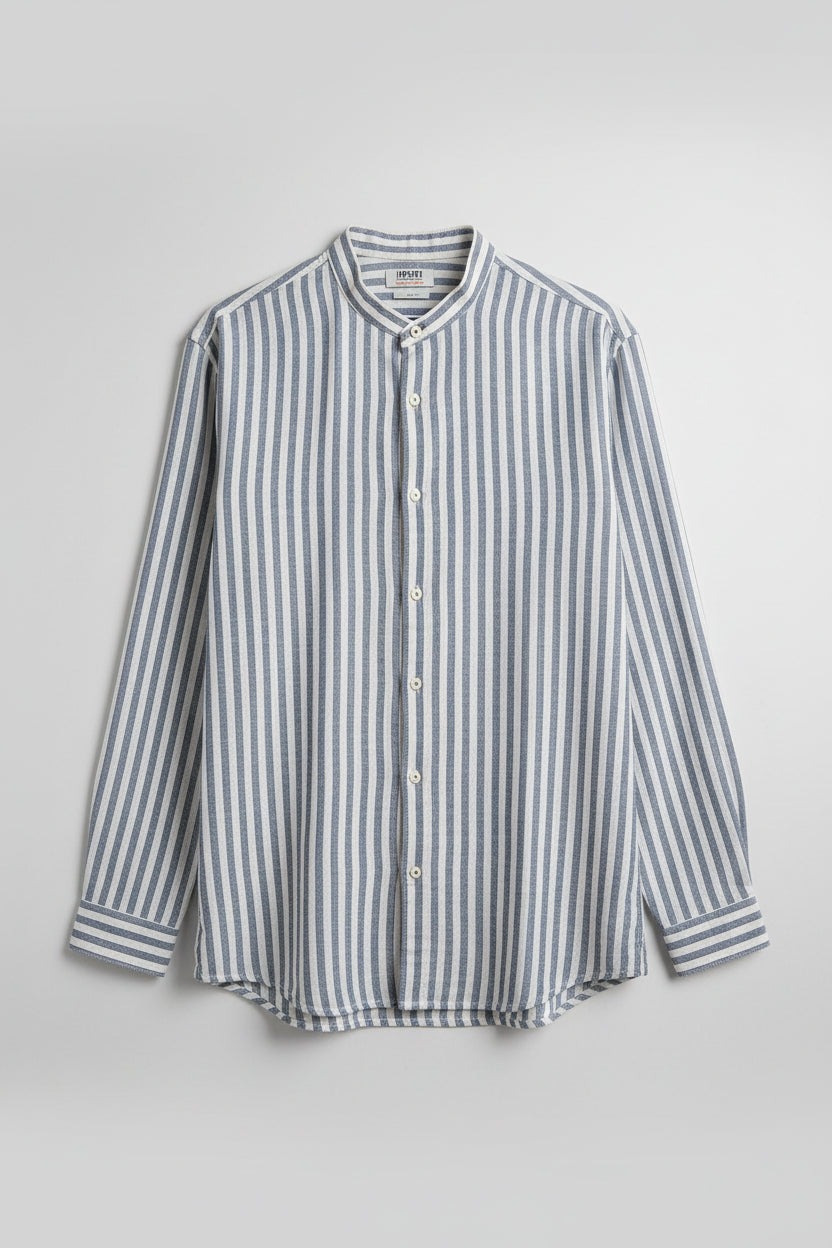 Camicia Uomo Misto Lino Rigo Blu Impure taglia S