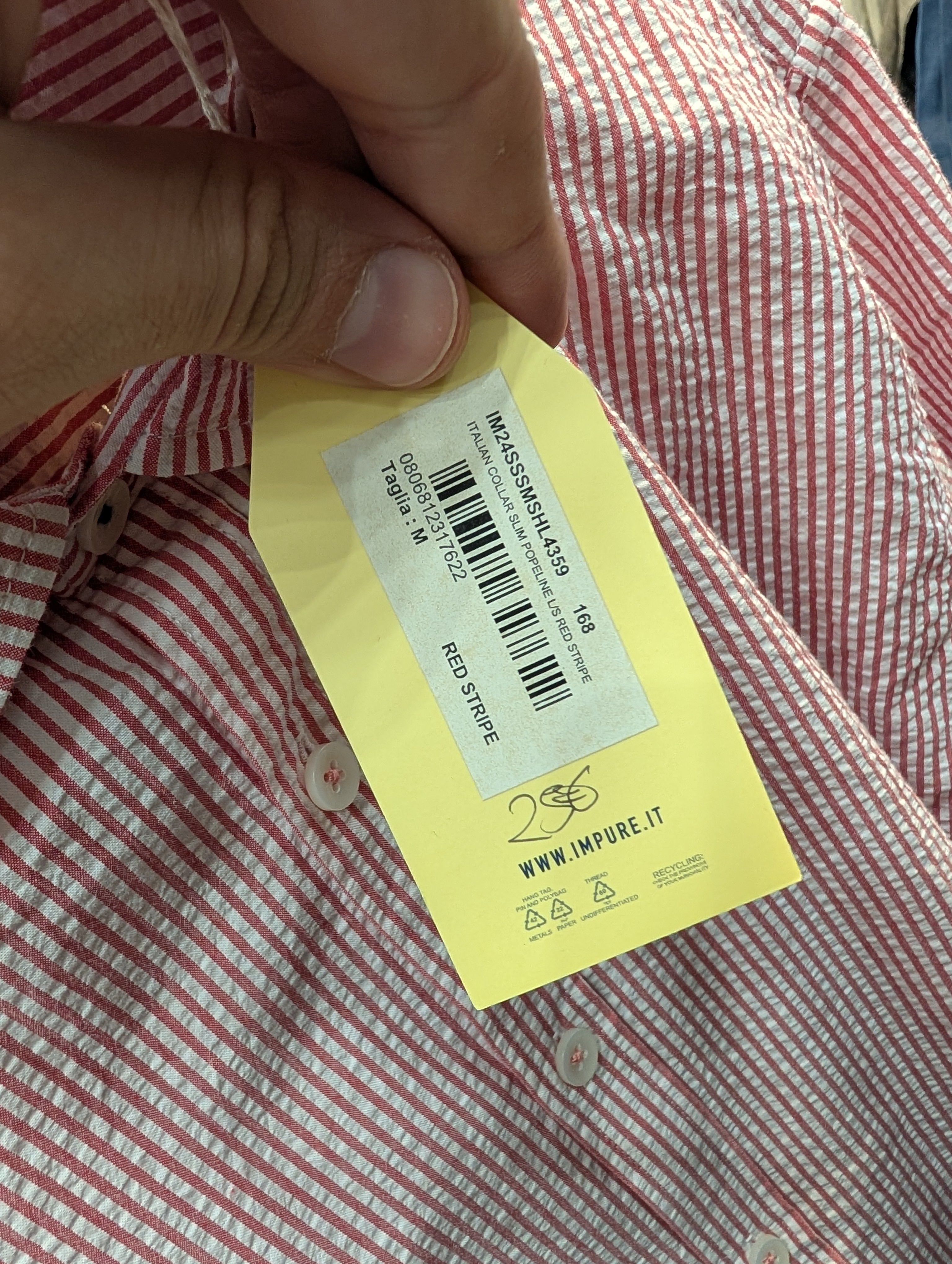 Camicia Uomo IMPURE a Righe Rosso in Cotone Taglia M